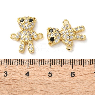 Rack Plating Brass Clear & Black Cubic Zirconia Bear Connector Charms KK-C084-15C-G-1
