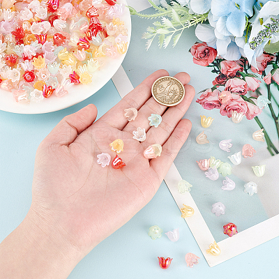 560Pcs 8 Colors 6-Petal Imitation Jelly Acrylic Bead Caps OACR-DC0001-05-1
