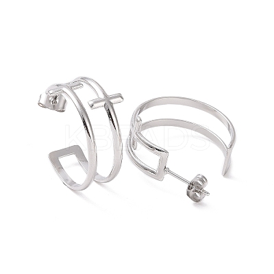 Non-Tarnish 304 Stainless Steel Double Cross Stud Earrings LS-EJEW-G326-05P-1