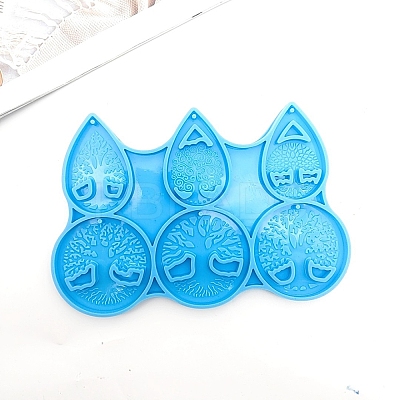 Tree of Life Theme Round & Teardrop DIY Pendant Silicone Molds TREE-PW0004-13-1