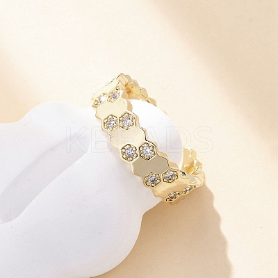 Brass Micro Pave Clear Cubic Zirconia Cuff Rings for Women LS-RJEW-S398-02G-1