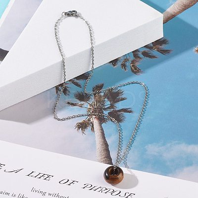 Gemstone Donut Pendant Necklace with 304 Stainless Steel Cable Chains for Women NJEW-JN03852-01-1