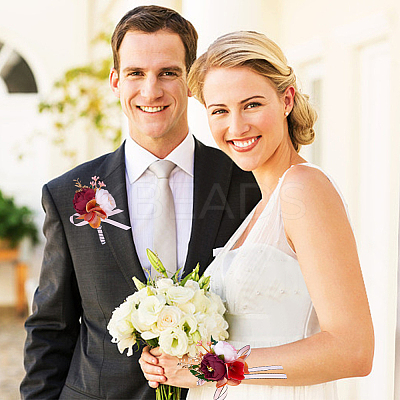 2Pcs 2 Style Silk Cloth & Plastic Imitation Flower Wrist Corsage & Corsage Boutonniere AJEW-CP0007-26A-1