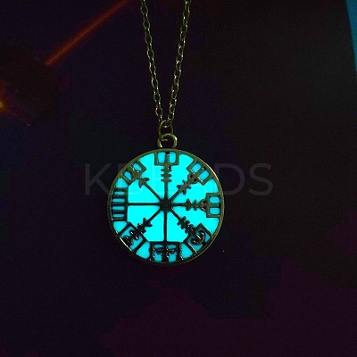 Luminous Glow in the Dark Alloy Viking Compass Pendant Cable Chain Nekclaces PW-WG9C52A-03-1