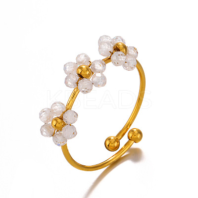 Flower 304 Stainless Steel with Cubic Zirconia Cuff Rings for Women FS-WG31CBD-01-1