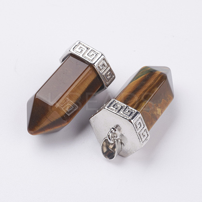 Natural Tiger Eye Pointed Pendants G-E442-03B-1