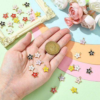 30Pcs 6 Colors Flower Alloy Enamel Pendants ENAM-CJ0006-21-1