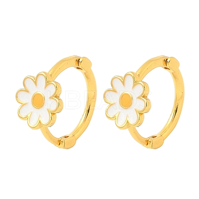 Daisy Brass Enamel Hoop Earrings for Women LS-EJEW-G434-02G-1