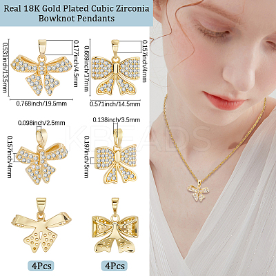 8Pcs 2 Styles Brass Micro Pave Cubic Zirconia Pendants FIND-BBC0004-29B-1