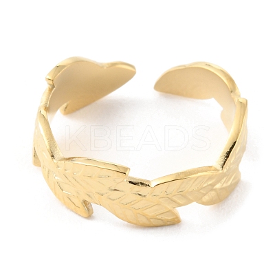 304 Stainless Steel Leaf Open Cuff Rings RJEW-D002-17G-1