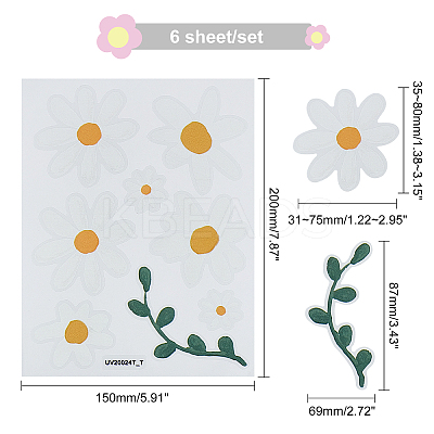 6 Sheets Daisy Flower PVC Sticker AJEW-WH0283-48-1