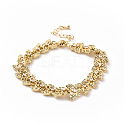 Clear Cubic Zirconia Butterfly Link Chain Bracelet BJEW-B068-05-1