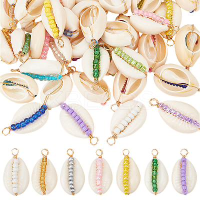42Pcs 42 Styles Natural Cowrie Shell Pendants PALLOY-HY00038-1