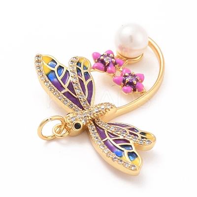 Eco-Friendly Brass Micro Pave Cubic Zirconia with Enamel Pendants X-KK-K268-29G-1