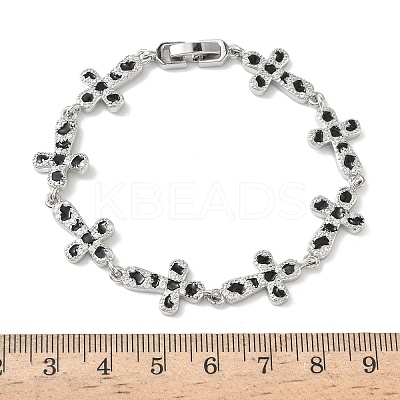 Brass Enamel Micro Pave Clear Cubic Zirconia Cross Link Chain Bracelets for Women BJEW-G764-02P-1