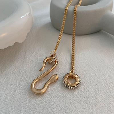 Crystal Rhinestone Snake Pendant Necklace with Alloy Curb Chains for Women LS-NJEW-I118-02KCG-1