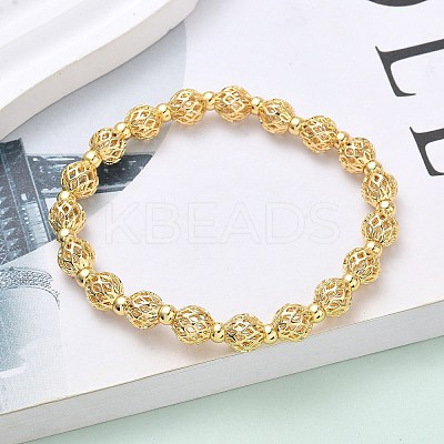 Brass Round Beaded Stretch Bracelets for Women BJEW-B148-04A-G-1