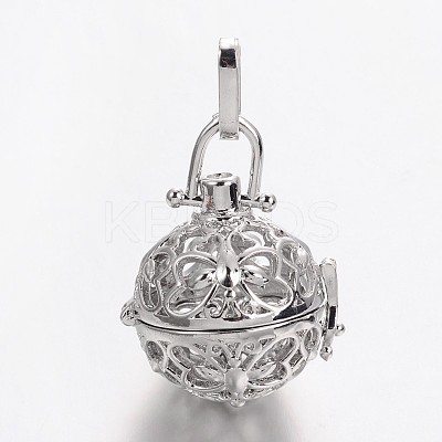 Eco-Friendly Rack Plating Brass Hollow Round with Butterfly Cage Pendants KK-M176-09P-NR-1