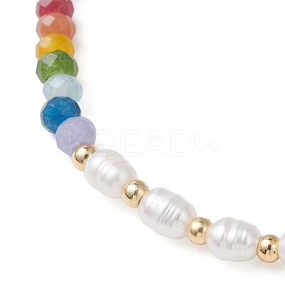 Chakra Natural Cultured Freshwater Pearl & Dyed Natural Malaysia Jade Beaded Stretch Bracelets for Women BJEW-JB13134-1