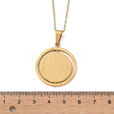 304 Stainless Steel Rotatable Saint Benedict Medal Pendant Necklaces for Women NJEW-G187-01G-1
