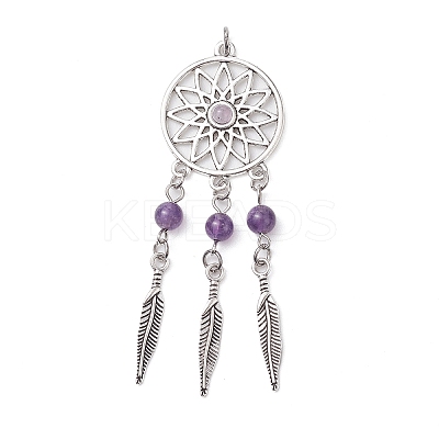 5Pcs 5 Styles Natural Dyed Agate & Rose Quartz & Tiger Eye & Amethyst & Synthetic Howlite Big Pendants PALLOY-JF02784-1