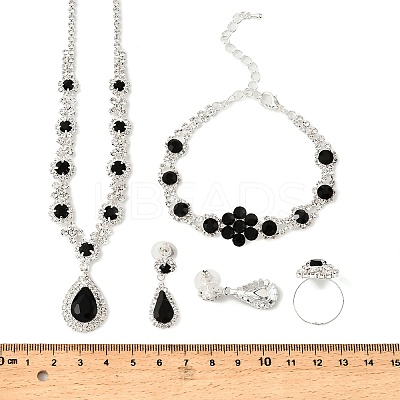 Teardrop Alloy Rhinestone Bracelets & Stud Earrings & Necklaces & Rings Set for Women SJEW-M102-02S-02-1