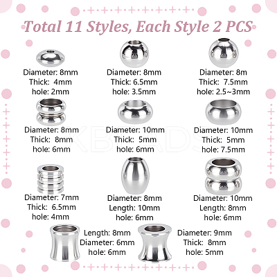 22Pcs 11 Styles Stainless Steel Beads STAS-GA0001-75-1