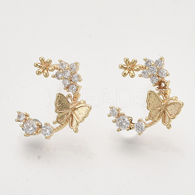 Brass Micro Pave Clear Cubic Zirconia Stud Earrings X-EJEW-T007-14G-NF-1