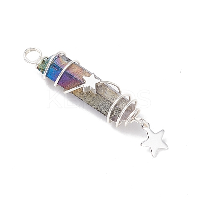 3Pcs 3 Styles Electroplated Natural Quartz Crystal Pointed Copper Wire Wrapped Pendants PALLOY-JF03767-01-1