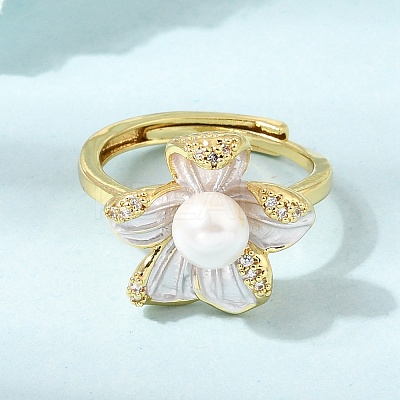 Adjustable Brass Micro Pave Cubic Zirconia Enamel Finger Rings CU-CBABA66-01A-G-1