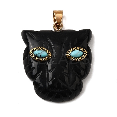 Natural Obsidian & Synthetic Turquoise Pendants G-Z090-02G-04-1