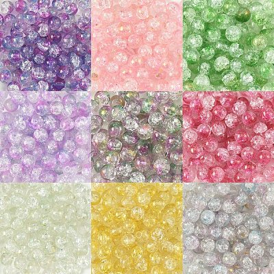 100Pcs Transparent Spray Painted Crackle Glass Beads GLAA-YW0005-15A-1