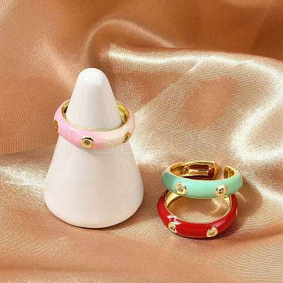 Brass Micro Pave Clear Cubic Zirconia Enamel Cuff Rings for Women RJEW-L113-020G-1