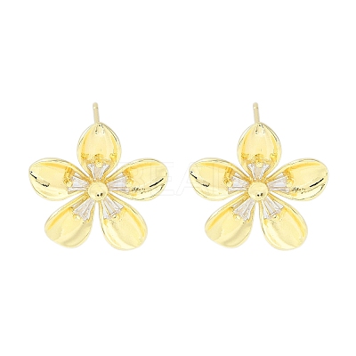 Brass Pave Clear Cubic Zirconia Stud Earring Findings KK-F875-05G-1
