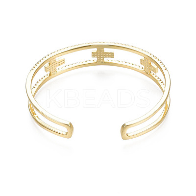 Enamel Cross Open Cuff Bangle with Clear Cubic Zirconia BJEW-N012-023-1
