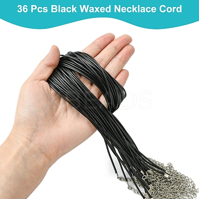 36Pcs Black Waxed Cord Necklace Making NCOR-FS0001-05P-1