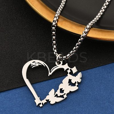 201 Stainless Steel Laser Cut Heart Butterfly Pendant Box Chain Necklaces for Women LS-NJEW-Q004-06P-1