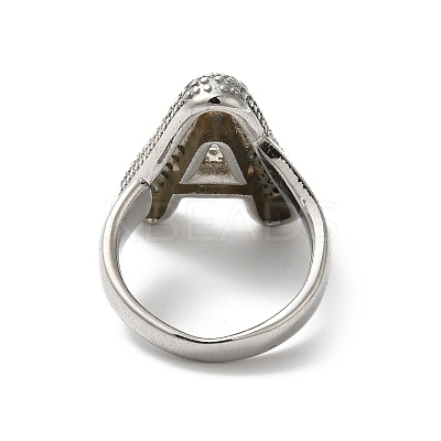 Letter Brass Micro Pave Clear Cubic Zirconia Open Cuff Ring for Women RJEW-N046-03A-P-1