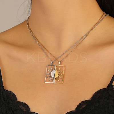 Two-Tone 201 Stainless Steel Hollow Rectangle Pendant Couple Matching Necklaces FS-WGDFCCD-05-1