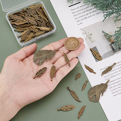 72pcs 9 styles Tibetan Style Alloy Feather Pendants FIND-PH0022-52AB-1