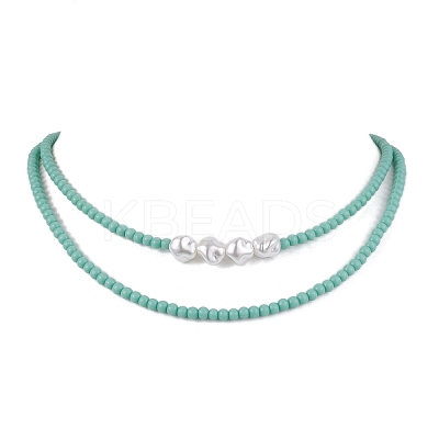 Plastic Imitation Pearl with Glass Necklace NJEW-JN04850-1