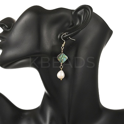 Natural Paua Shell & Natural Pearl Dangle Earrings EJEW-JE07333-1