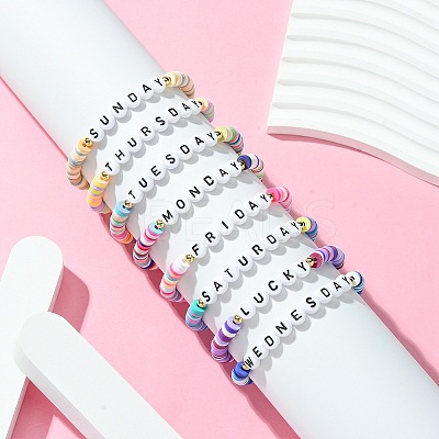 8Pcs 8 Colors Polymer Clay Beaded Stretch Bracelets BJEW-SW00147-1