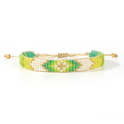 Adjustable Glass Seed Bead Braided Bead Bracelets for Women AP3719-4-1