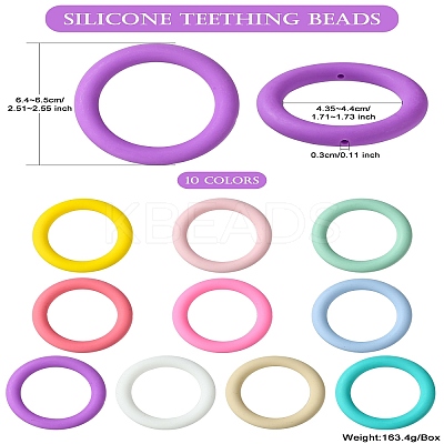 10Pcs 10 Colors Round Ring Food Grade Silicone Focal Beads SIL-CJ0001-32-1