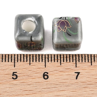 Floral Printed Porcelain Beads PORC-Q160-2-1