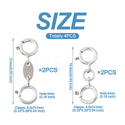 Anti-Tarnish 4Pcs 2 Style 925 Sterling Silver Spring Ring Clasps Sets STER-TA0001-05-1