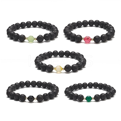 Natural Lava Rock & Dyed Agate Beaded Stretch Bracelets BJEW-JB09178-1