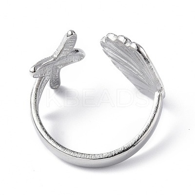 304 Stainless Steel Shell with Starfish Open Cuff Ring for Women LS-RJEW-C046-03P-1