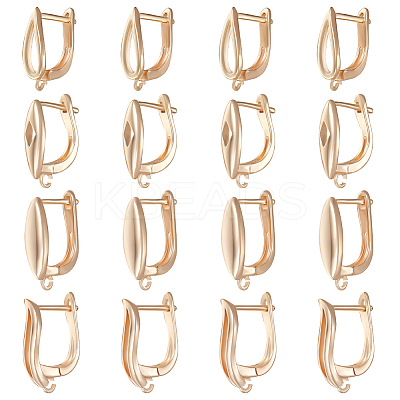 16Pcs 4 Styles Brass Hoop Earring Findings with Latch Back Closure KK-BBC0008-19-1